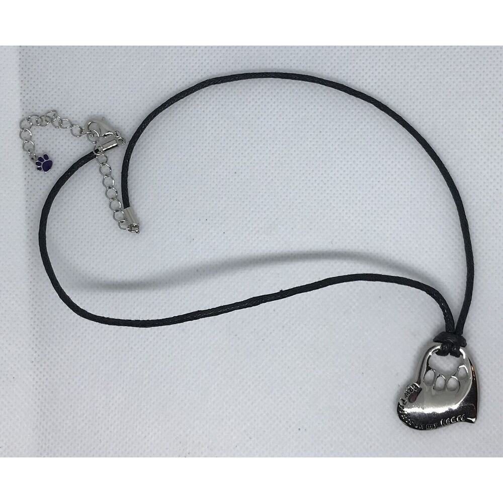 Paw Prints on My Heart Necklace with Charm (16"+3") 1" Heart Charm Pendant - Picture 2 of 8